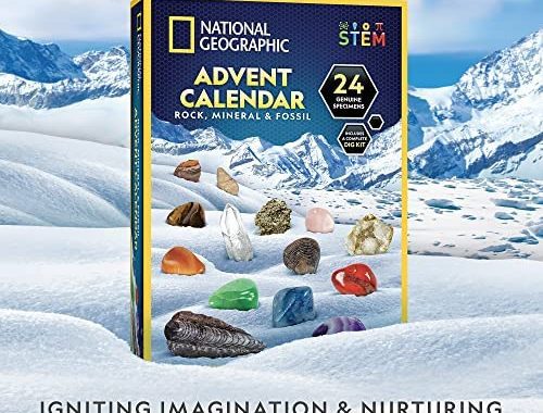NATIONAL GEOGRAPHIC Rock Collection Advent Calendar - 24 Gemstones, Minerals & Fossils for Kids,
