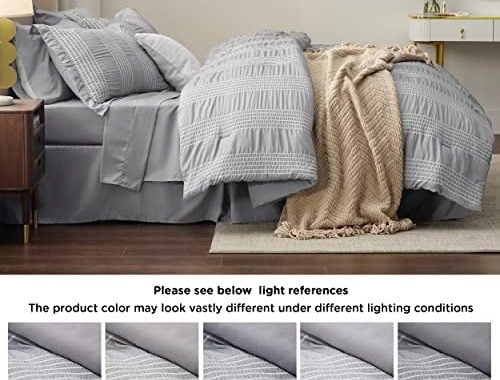 Amazon.com: Bedsure Full/Queen Comforter Sets, 8 Pieces Bed in a Bag - Stripes Seersucker Bedding Se