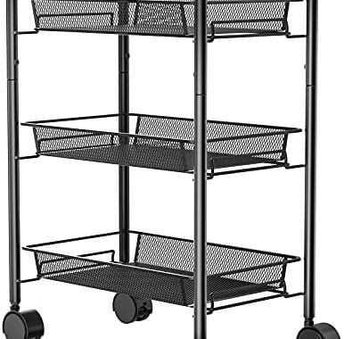 Amazon.com: Pipishell 3-Tier Mesh Wire Rolling Utility Cart Multifunction Metal Organization with Lo