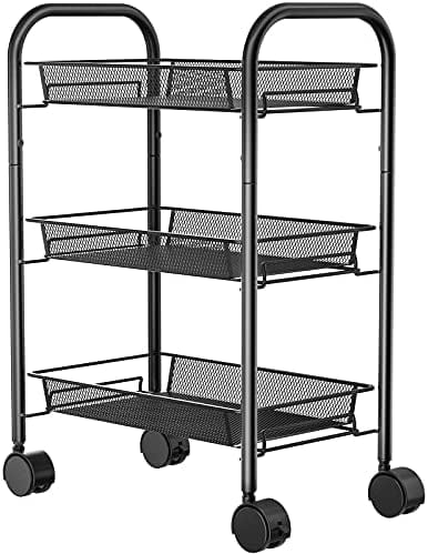 Amazon.com: Pipishell 3-Tier Mesh Wire Rolling Utility Cart Multifunction Metal Organization with Lo
