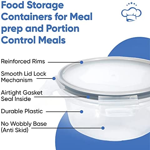 32 Piece Food Storage Containers Set with Easy Snap Lids (16 Lids + 16 Containers) - Airtight Plasti