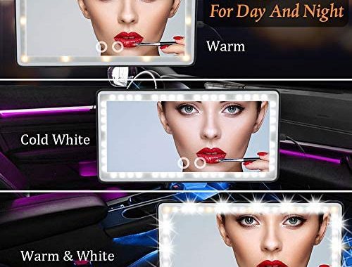 Car Visor Vanity Mirror Rechargeable with 3 Light Modes & 60 LEDs,Mirror for Car Truck SUV Rear