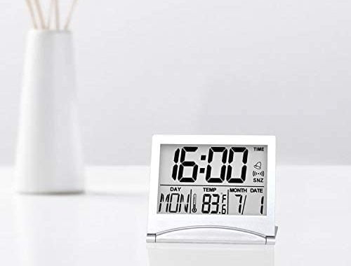 Betus Digital Travel Alarm Clock - Foldable Calendar Temperature Timer LCD Clock with Snooze Mode -