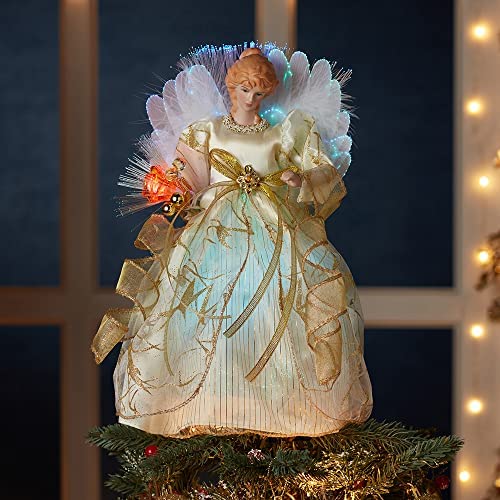 Amazon.com: Kurt Adler CUL Fiber Optic LED Angel Christmas Treetop Figurine, 12-Inch, Ivory and Gold