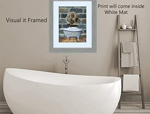 Amazon.com: Brown Beige Bathroom Decor, Sunflowers in Tub, Modern Farmhouse Matted Wall Art Picture