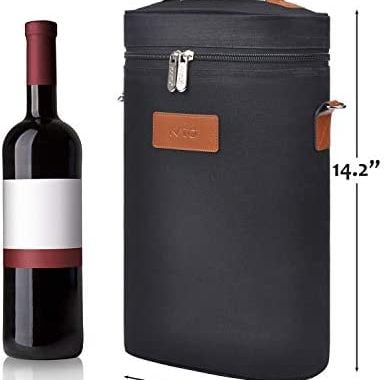 Tirrinia 2 Bottle Wine Tote Carrier - Leakproof & Insulated Padded Versatile Wine Cooler Bag for