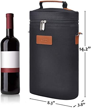 Tirrinia 2 Bottle Wine Tote Carrier - Leakproof & Insulated Padded Versatile Wine Cooler Bag for