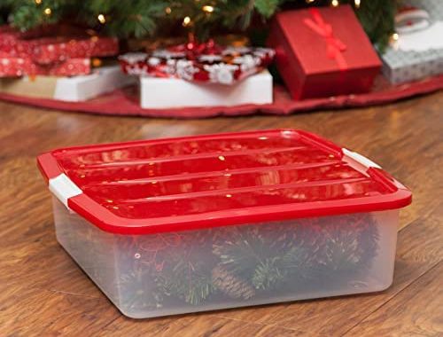 IRIS USA 33 Qt. Holiday Wreath Storage Container Box with Lid, 3-pack, Stackable Under Bed Storage O