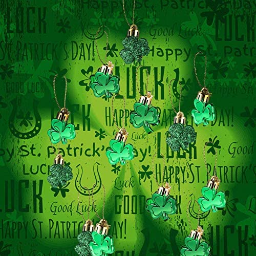 30 PCS St. Patrick's Day Shamrocks Ornament Set, Good Luck Clover Hanging Bauble Trefoil Pendant Dec