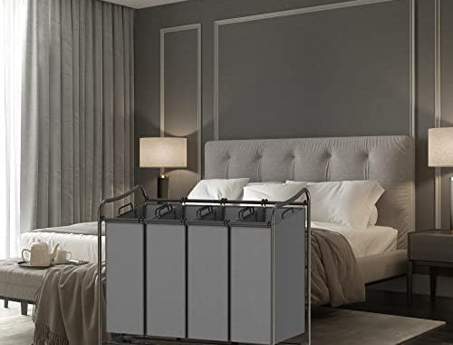 Amazon.com: SimpleHouseware 4-Bag Heavy Duty Laundry Sorter Rolling Cart, Dark Grey : Home & Kit