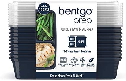 Amazon.com: Bentgo Prep 3-Compartment Meal-Prep Containers with Custom-Fit Lids - Microwaveable, Dur