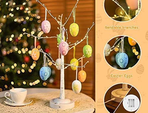 Amazon.com: Woohaha Easter Decorations Tree Lights,1.8ft 60LED Light Up Birch Tree with 12 Hanging E