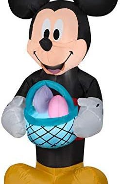 Gemmy Airblown Inflatable Mickey Mouse with Easter Basket, 3.5 ft Tall, Black