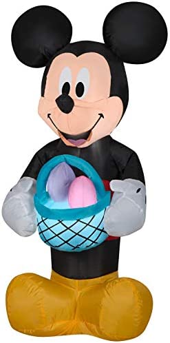 Gemmy Airblown Inflatable Mickey Mouse with Easter Basket, 3.5 ft Tall, Black