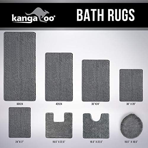 KANGAROO Chenille Toilet Bath Rug, Oval U-Shape Contour Mat, Soft Absorbent Contoured Mats for Toile