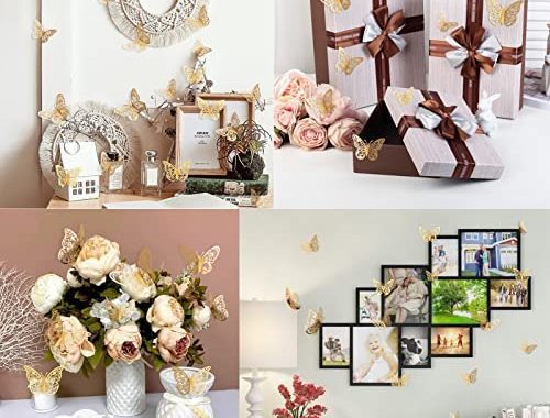 Amazon.com: Crosize 72 Pcs Gold Butterfly Decorations, 3 Sizes 4 Styles, 3D Butterfly Wall Decor, Bu