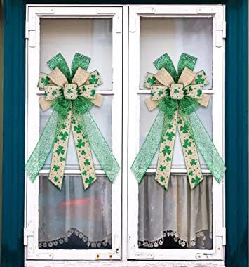 Amazon.com: Large St. Patrick's Day Bows for Wreath, Glitter Green Shamrock Bow Irish Wreath Bows Ho