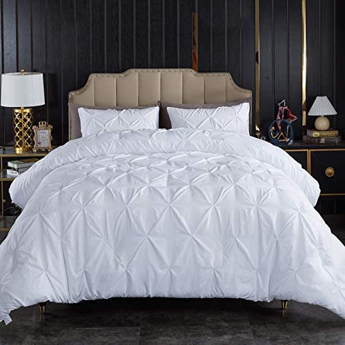 Andency White Pinch Pleat Comforter King(104x90Inch), 3 Pieces (1 Pintuck Comforter, 2 Pillowcases)
