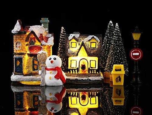 Amazon.com: Skylety 16 Pieces Christmas Village Houses Set Decorations LED Lights Christmas Town Sce