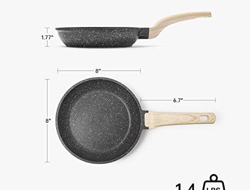 CAROTE Nonstick Frying Pan Skillet,8" Non Stick Granite Fry Pan with Glass Lid, Egg Pan Omelet Pans,