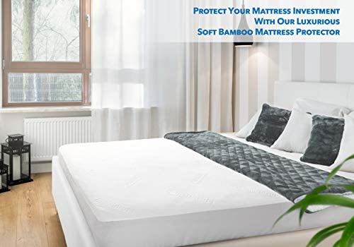 PlushDeluxe Premium Bamboo Mattress Protector – Waterproof, & Ultra Soft Breathable Bed Mattress