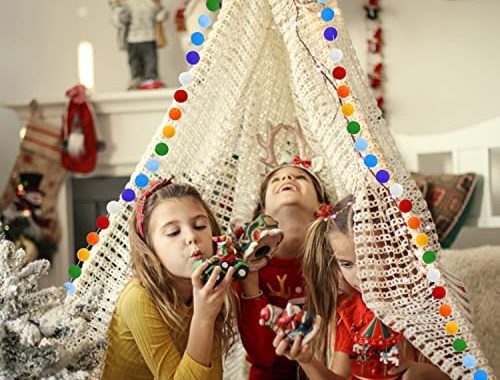 Amazon.com: Jishi 3-Pack Pom Pom Garland Rainbow Colorful Felt Ball Ornament Garland Christmas Decor