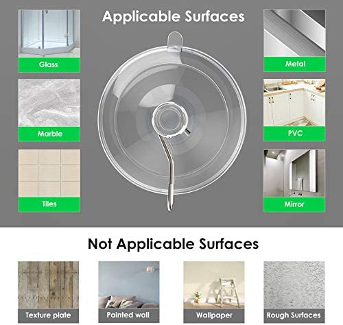 HangerSpace Suction Cup Hooks, 1.77 Inches Clear PVC Suction Cups with Metal Hooks Removable Small S