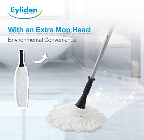 Amazon.com: Eyliden Mop with 2 Reusable Heads, Easy Wringing Twist Mop, with 57.5 inch Long Handle,
