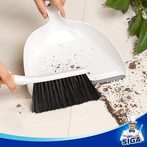 MR.SIGA Dustpan and Brush Set, Portable Cleaning Brush and Dustpan Combo with Bamboo Handle, 1 Set