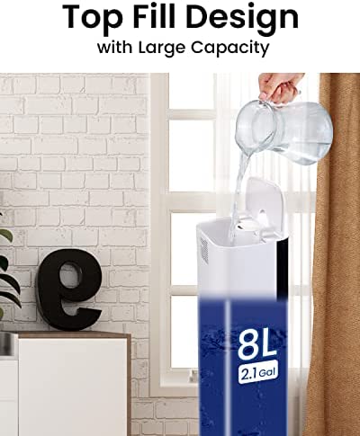 Humidifiers for Bedroom, 2.11Gal 8L Quiet Humidifiers for Large Room with Timer, 360°Nozzle, 3 Speed