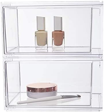 STORi Audrey Stackable Clear Plastic Organizer Drawers | 2 Piece Set | 4.5-Inches Tall | Organize Co