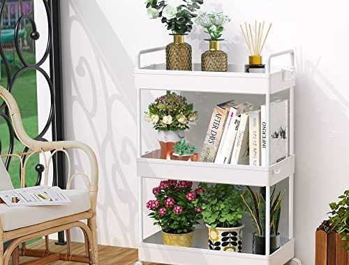 Amazon.com: SOLEJAZZ Rolling Storage Cart, 3 Tier Utility Cart Mobile Slide Out Organizer, Bathroom