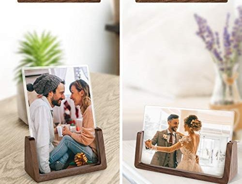Mixoo Picture Frame 2 Pack - Rustic Wooden Photo Frames with Walnut Wood Base and High Definition Br