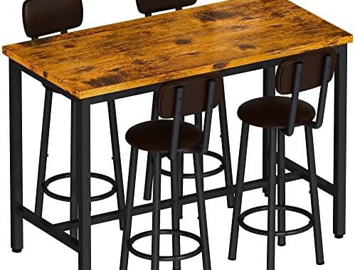 Amazon.com - AWQM Bar Table and Chairs Set Industrial Counter Height Pub Table with 4 Chairs Bar Tab