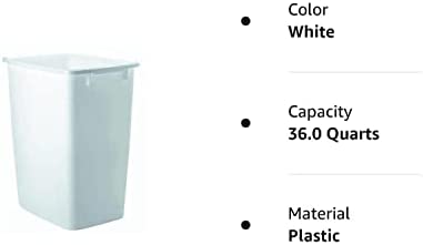 Rubbermaid Small Kitchen Bathroom Trash Can, Under-Sink Waste Basket, Plastic, White, 9 Gallons