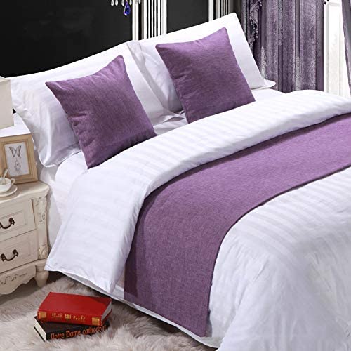 Twelve Solid Bed Scarf Purple Bed Runner Bedding Scarves for Bedroom Hotel Wedding Room (Queen 210x5