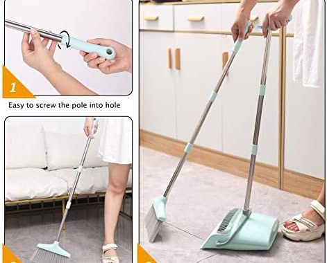 Amazon.com: XXXFLOWER Broom and Dustpan Set for Home, Standing Upright Dustpan with Long Handle &amp
