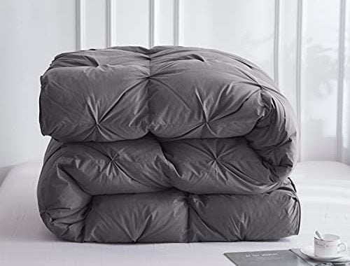 SNOWMAN All-Season 75% Down Comforter Queen Size, Pinch Pleat Duvet Insert with 8 Corner Tabs, Mediu