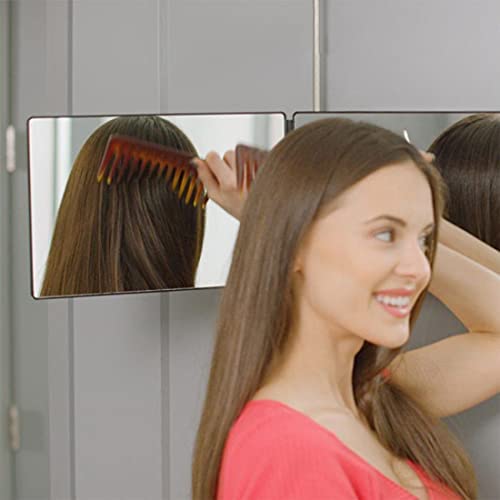 HIEEY 3 Way Mirror for Hair Cutting with LED ,360 Trifold Mirror with Height Adjustable Telescoping