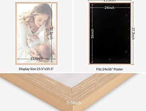 Natural 24x36 Poster Frames, Rustic Woodgrain 36x24 Picture Frame Beige, Extra Large 24 by 36inch Ga