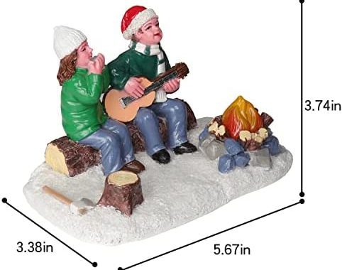 Amazon.com: FSSunit Christmas Village Accessories Couple Playing Music Campfire Scene Resin Statue C