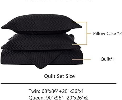 DOWNCOOL Black Quilt Sets Queen with 2 Pillow Cases - 3 Pieces Quilt Sets - Soft Bedspread Coverlet