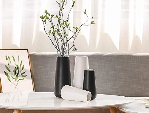 11 Inch Matte White Ceramic Flower Vase for Home Décor, Design Box Package, VS-MAT-W-11