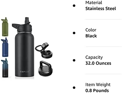 Amazon.com: CIVAGO 32 oz Insulated Water Bottle With Straw, Stainless Steel Sports Water Cup Flask w