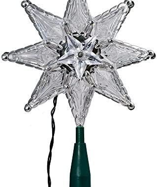 Kurt Adler 10-Light 8-Point Star Christmas Treetop, 8-Inch, Clear