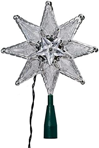 Kurt Adler 10-Light 8-Point Star Christmas Treetop, 8-Inch, Clear