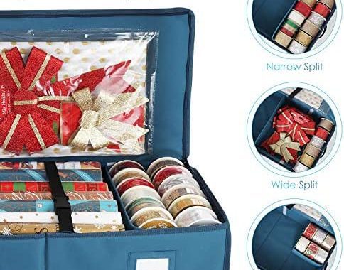 Hearth & Harbor Wrapping Paper Storage Container - Christmas Storage Bag with Interior Pockets -