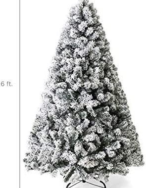 Best Choice Products 6ft Pre-Lit Snow Flocked Artificial Holiday Christmas Pine Tree for Home, Offic