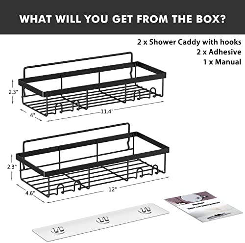 Amazon.com: Moforoco Shower Caddy Shelf Organizer Rack(2Pack), Self Adhesive Black Bathroom Shelves