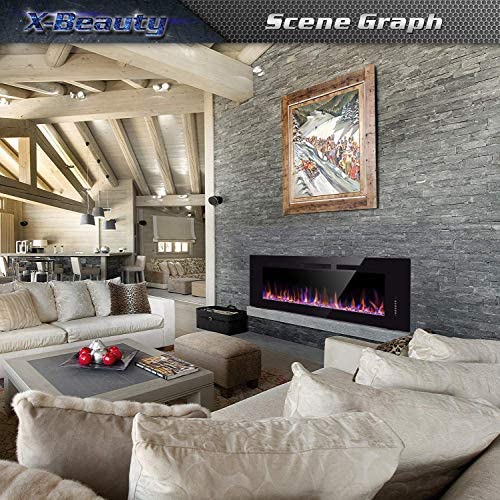 50" Electric Fireplace in-Wall Recessed and Wall Mounted 1500W Fireplace Heater and Linear Fireplace